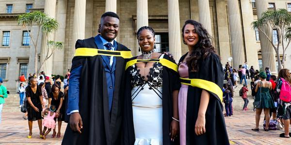 SRC president Sisanda Aluta Mbolekwa (middle), SRC deputy president Nkateko Muloiwa on left and SRC deputy secretary general, Thaakirah Savahl graduated on 27 March 2019